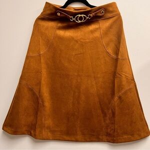 NWT Marc New York Brown Faux Suede Western Business Skirt Gold Buckle Detail